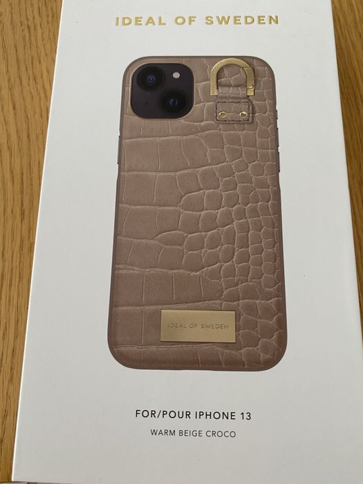Ideal of Sweden komplet etui iPhone 13 Warm Beige Croco + łańcuszek