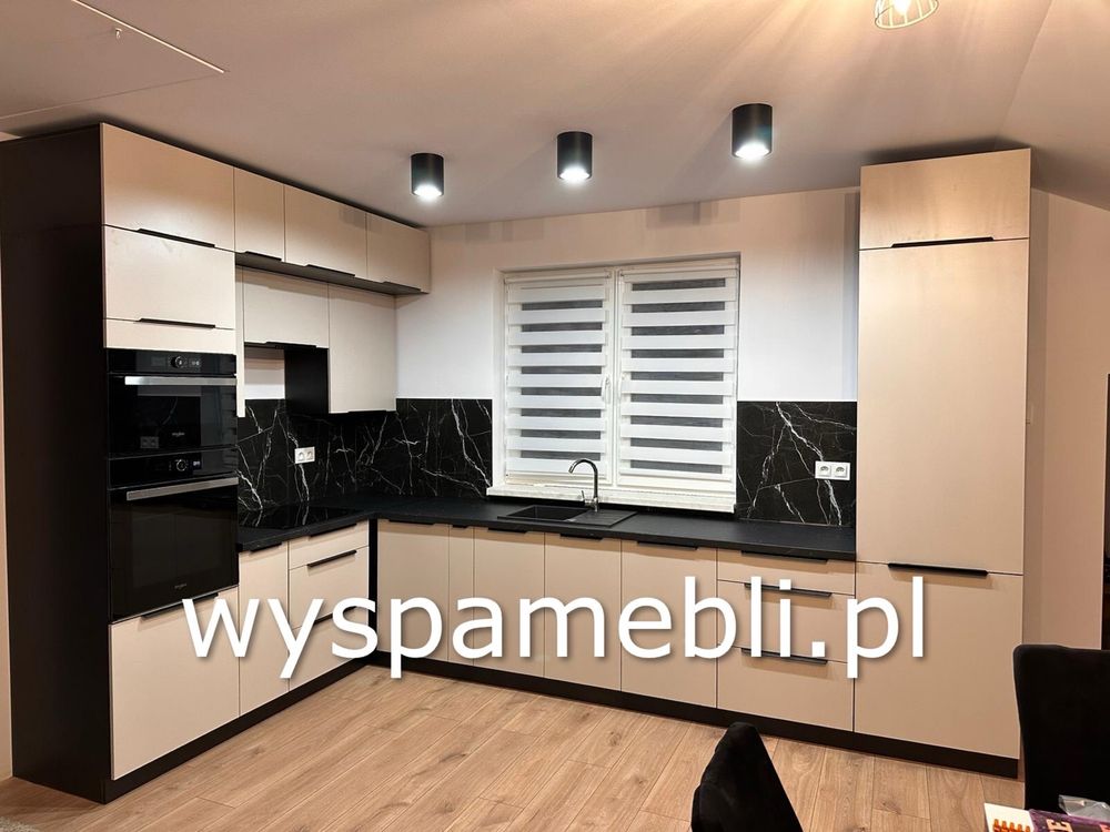 NOWA kuchnia 280+60 każdy wymiar kaszmir czarny meble kuchenne wyspa