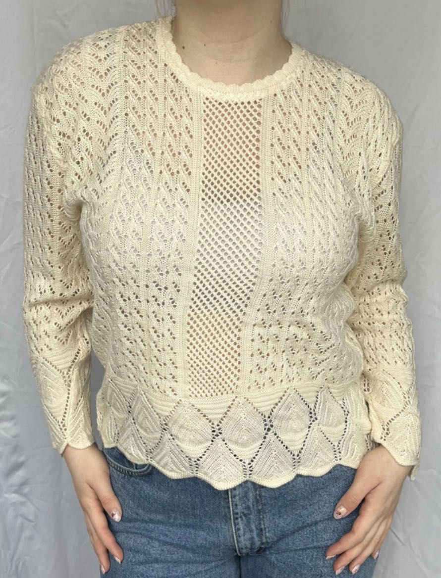 Brzoskwiniowy ażurowy sweter lekki vintage morelowy