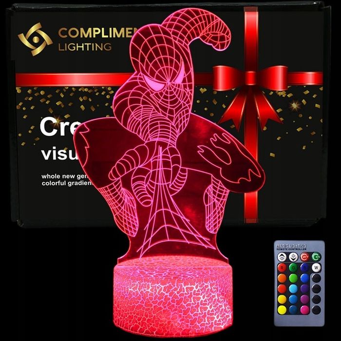 Lampka 3d Nocna Led Usb + Pilot Piłka Spider-man