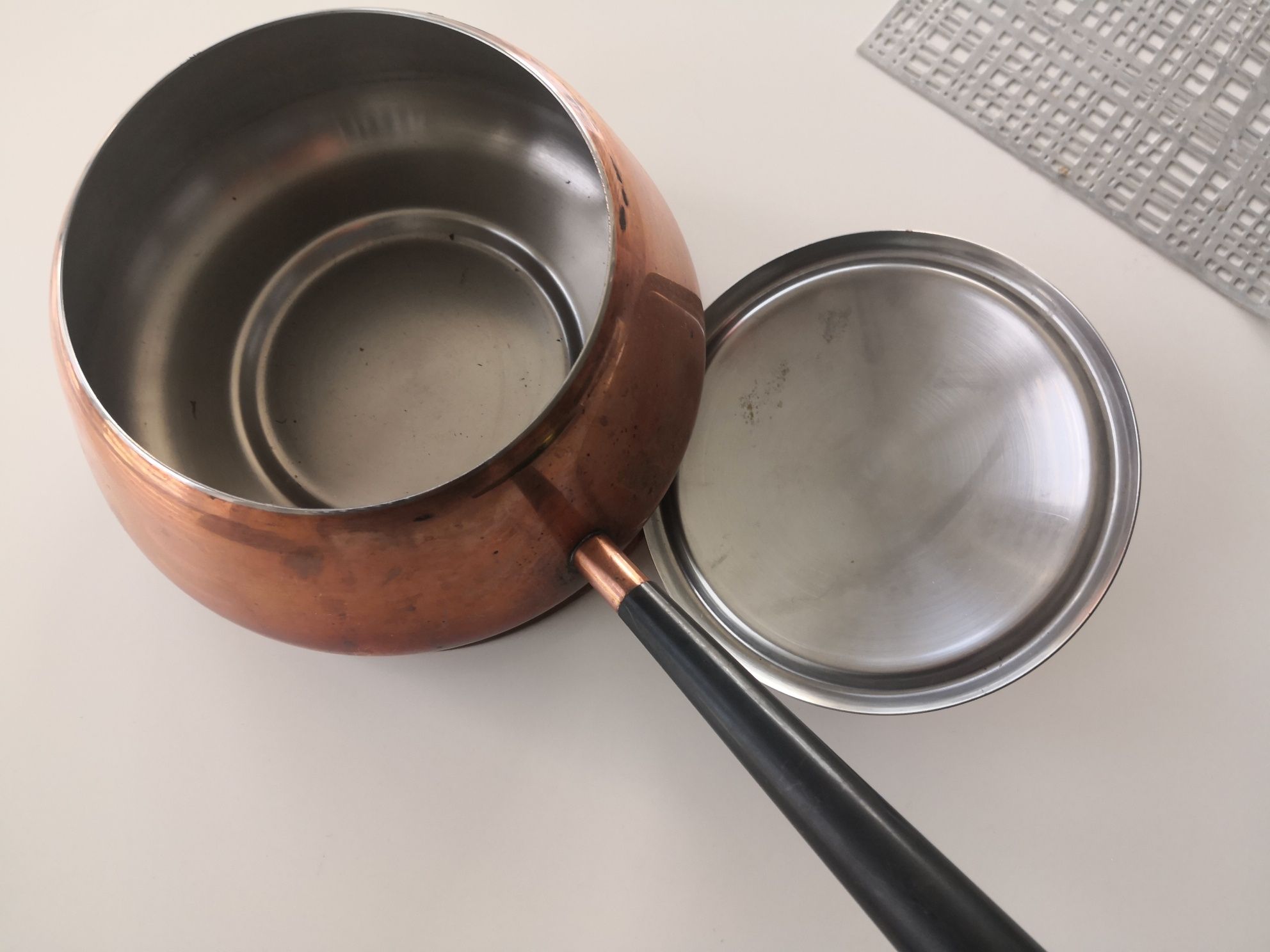 Rondelek, podgrzewacz. Fondue. Miedziany. Zestaw.