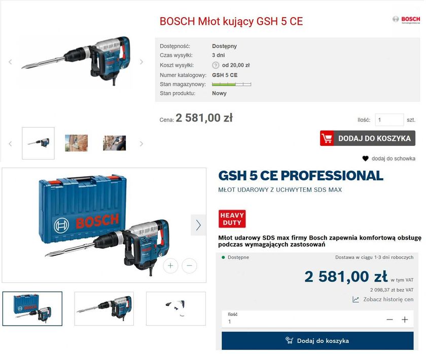 Młot Udarowy Kujący Bosch GSH 5 CE SDS Max 1150w 8,3 J Kufer + Dłuta