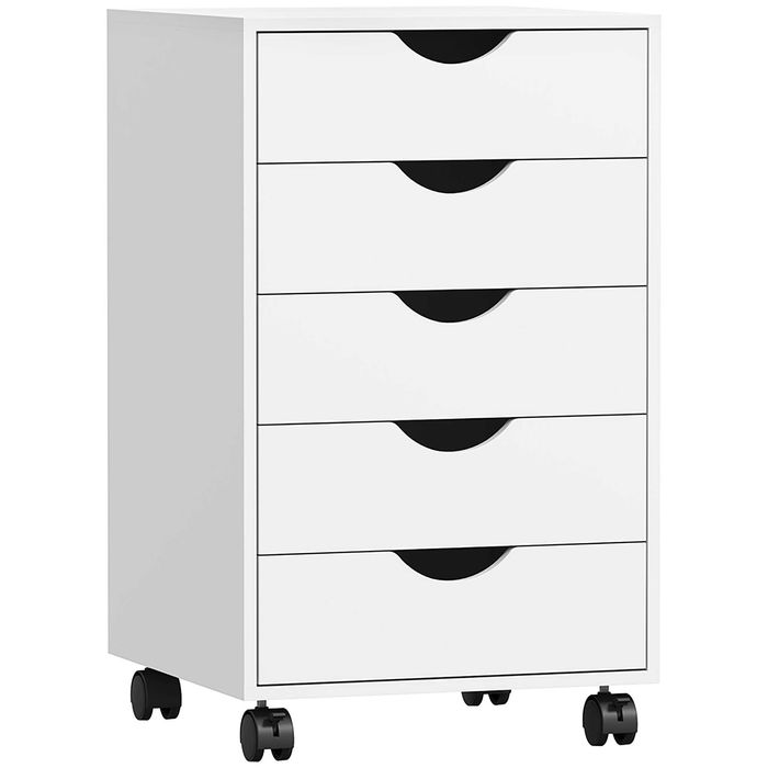 HOMCOM Bloco de Gavetas com Rodas 5 Gavetas 40x40x67 cm Branco