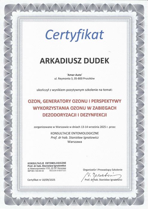 Skuteczne ozonowanie Pruszków, Warszawa dezynfekcja, usuwanie zapachów