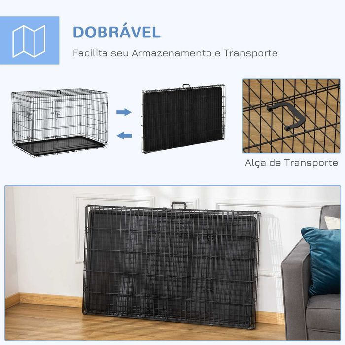 PawHut Gaiola para Cães com 2 Portas Aço 121x74,5x81cm Preto