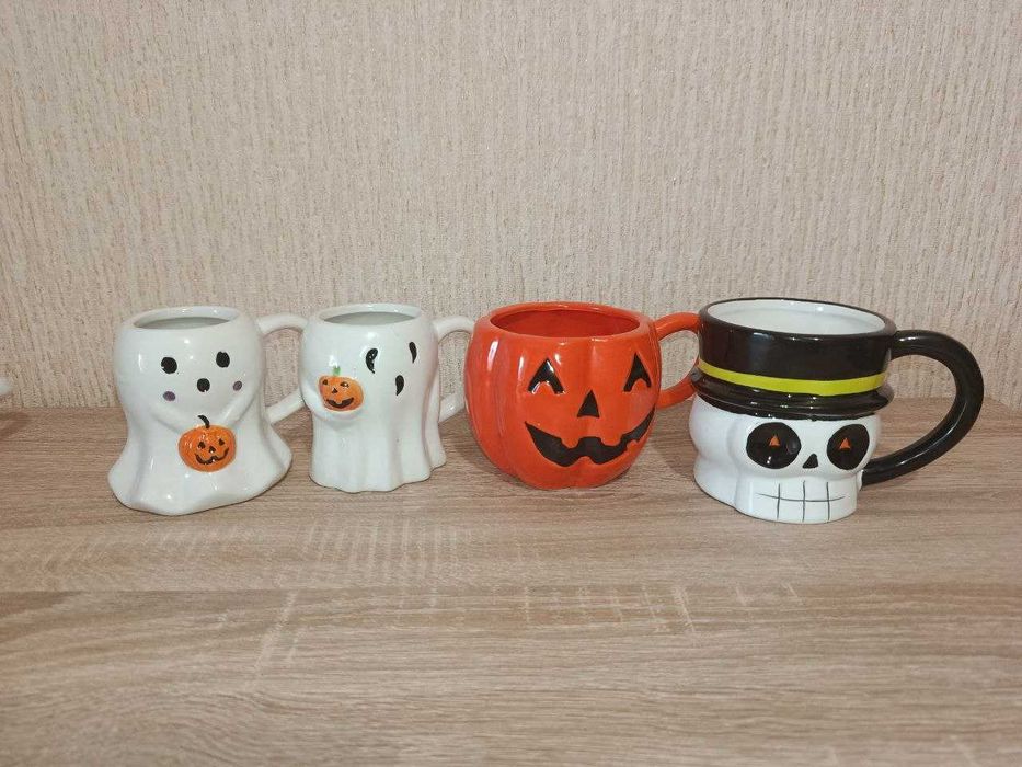 Набір чашок Halloween 4 шт.: Череп, Гарбузик, Привиди, 2 шт. кераміка