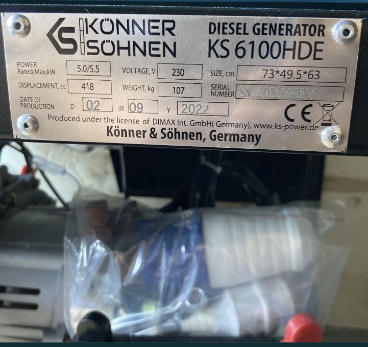 Дизельний генератор Ks 6100HDE 5,5 кВт