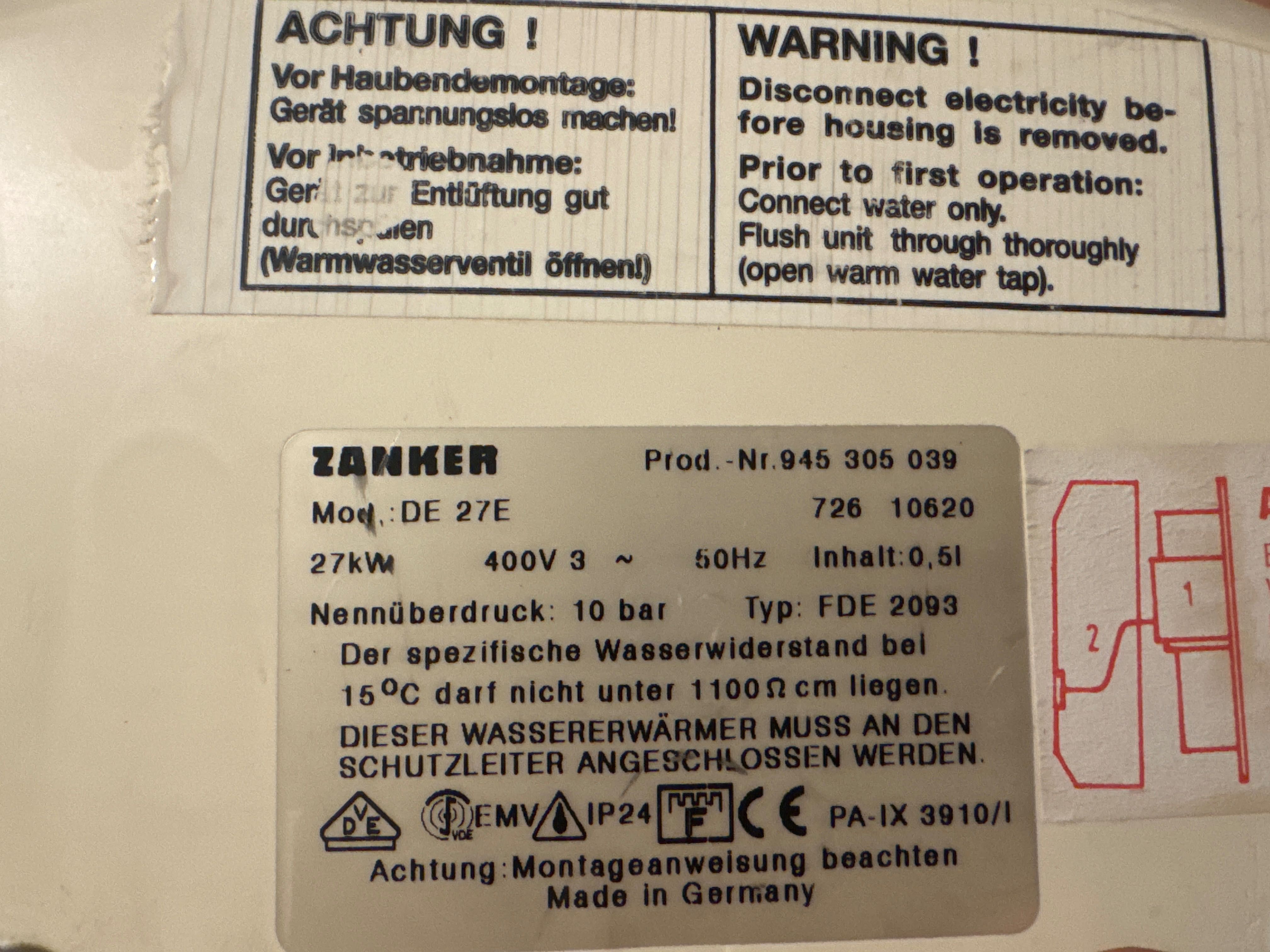 Zanker DE27e podgrzewacz wody