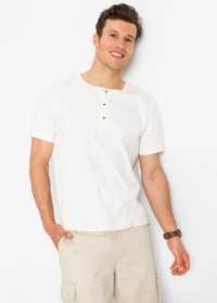 bonprix biały prążkowany dopasowany t-shirt męski 56-58