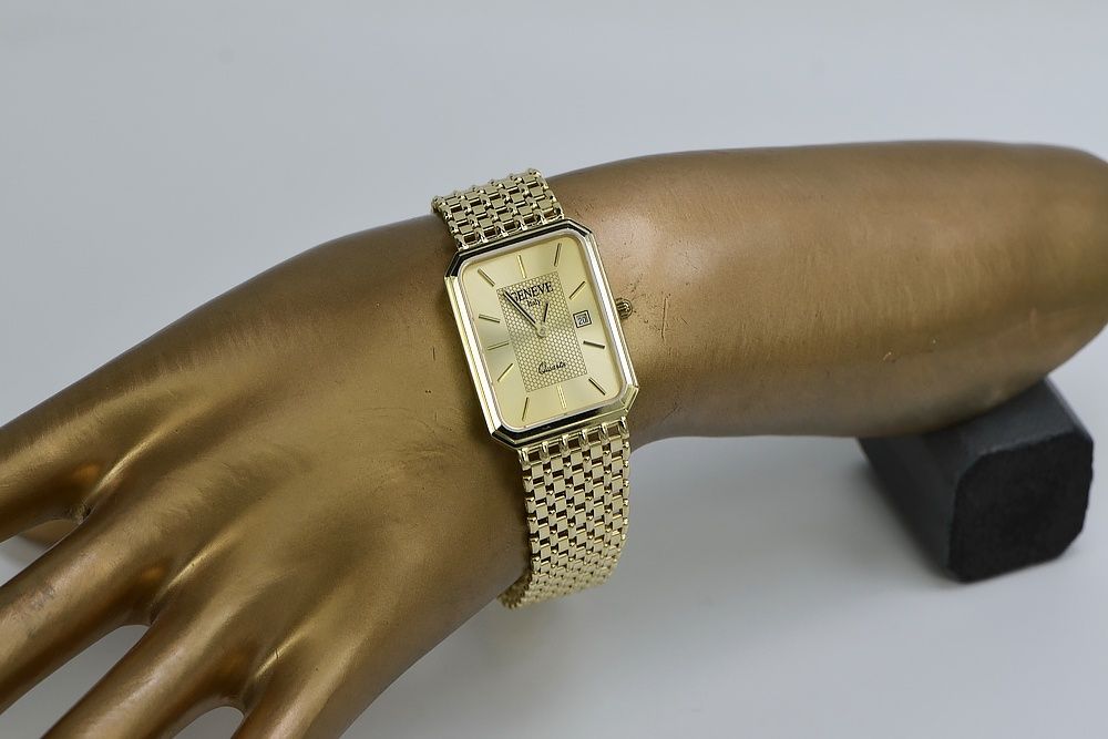Prześliczny 14k 585 złoty męski zegarek Geneve mw024y