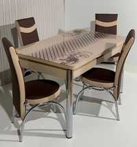 Раскладной обеденный кухонный стеклянный стол со стульями
