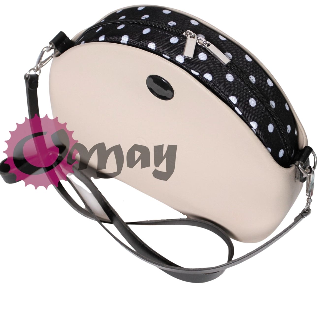 Czarny organizer do OBAG MOON LIGHT białe groszki 2 kieszenie OMAY