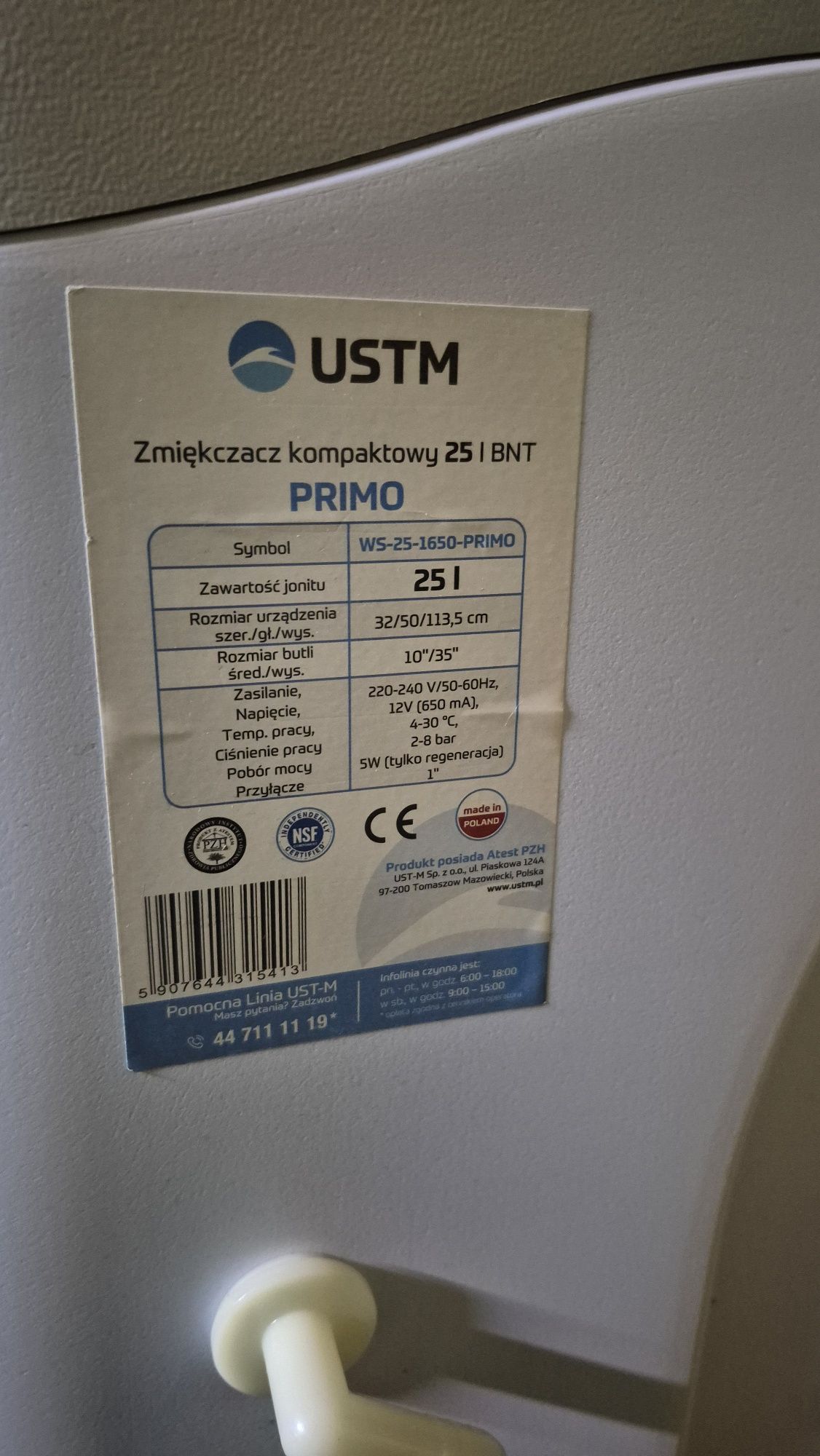 Zmiękczacz stacja uzdatniania uzdatniacz  wody USTM PRIMO 25L bypass