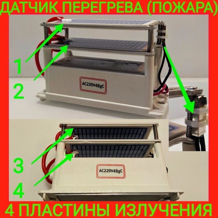 Озонатор 48 грамм ионизатор 4-ре пластины+датчик перегрева