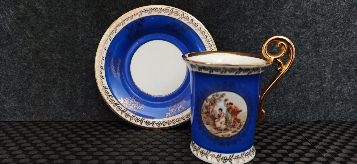 Porcelana SEPJaeger Eisenberg DUO Mokka Scenki dworskie Złocona