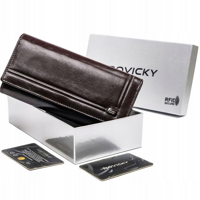 skórzany portfel damski na karty z ochroną rfid protect - rovicky