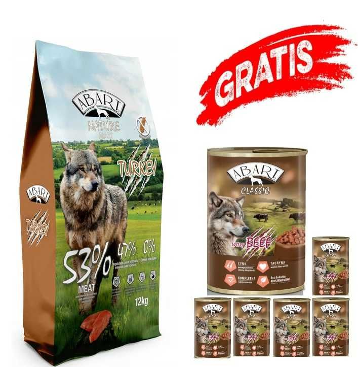 Abart Super Premium Turkey 12kg + 6 Puszek Abart Beef Dog