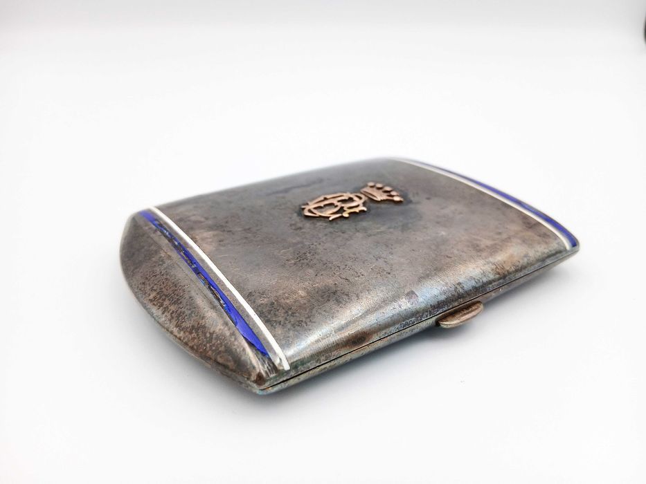 Papierośnica srebrna zabytkowa z herbem srebro p925 i złoto 18k unikat