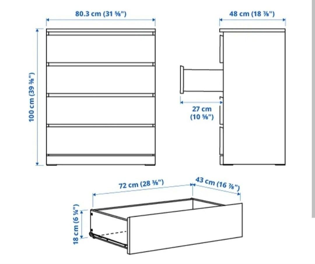 Ikea malm biała komoda 4 szuflady