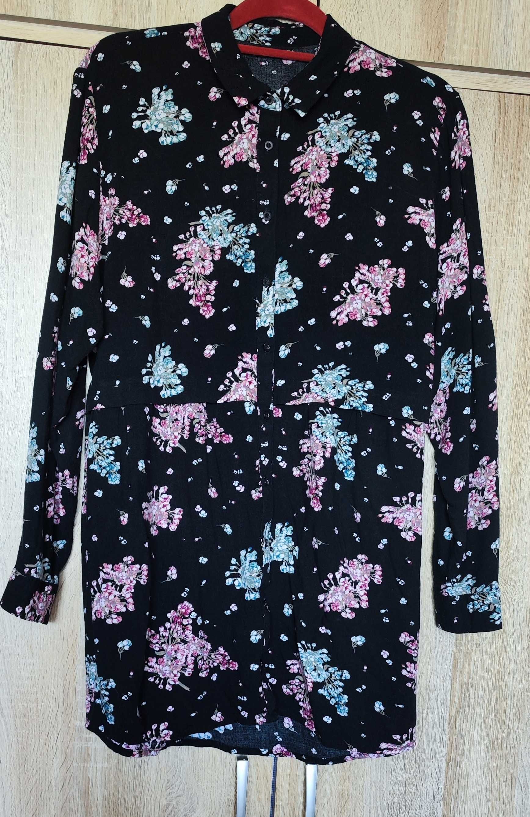 Janina koszula kwiaty floral czarna długa tunika 42/44