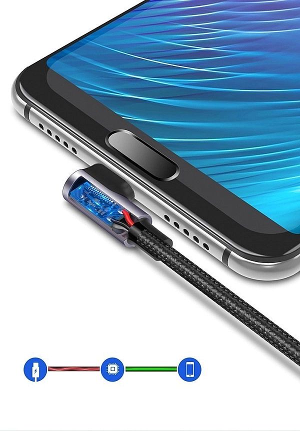 Kątowy kabel przewód USB - USB Typ C 1m 3A szary