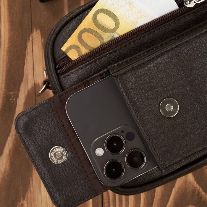 saszetka męska do ręki skórzana dwukomorowa brązowa paolo peruzzi