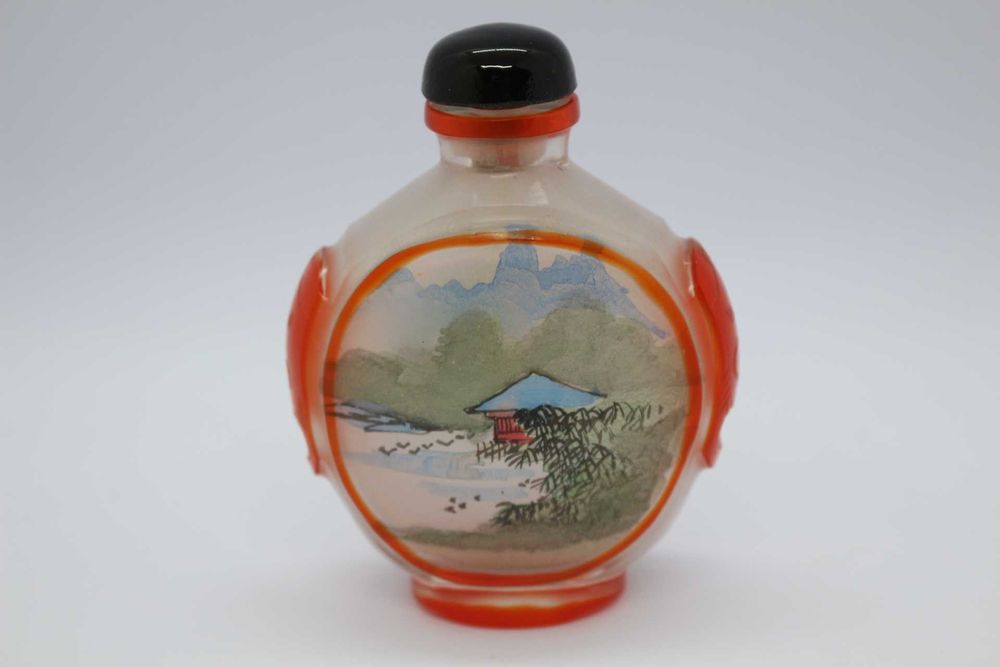 Snuff Bottle em Vidro Peking Paisagem e Floral XIX