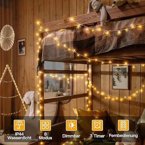 Ollny Zewnętrzny Łańcuch Świetlny LED 20m, 200 Diody, Pilot, Timer