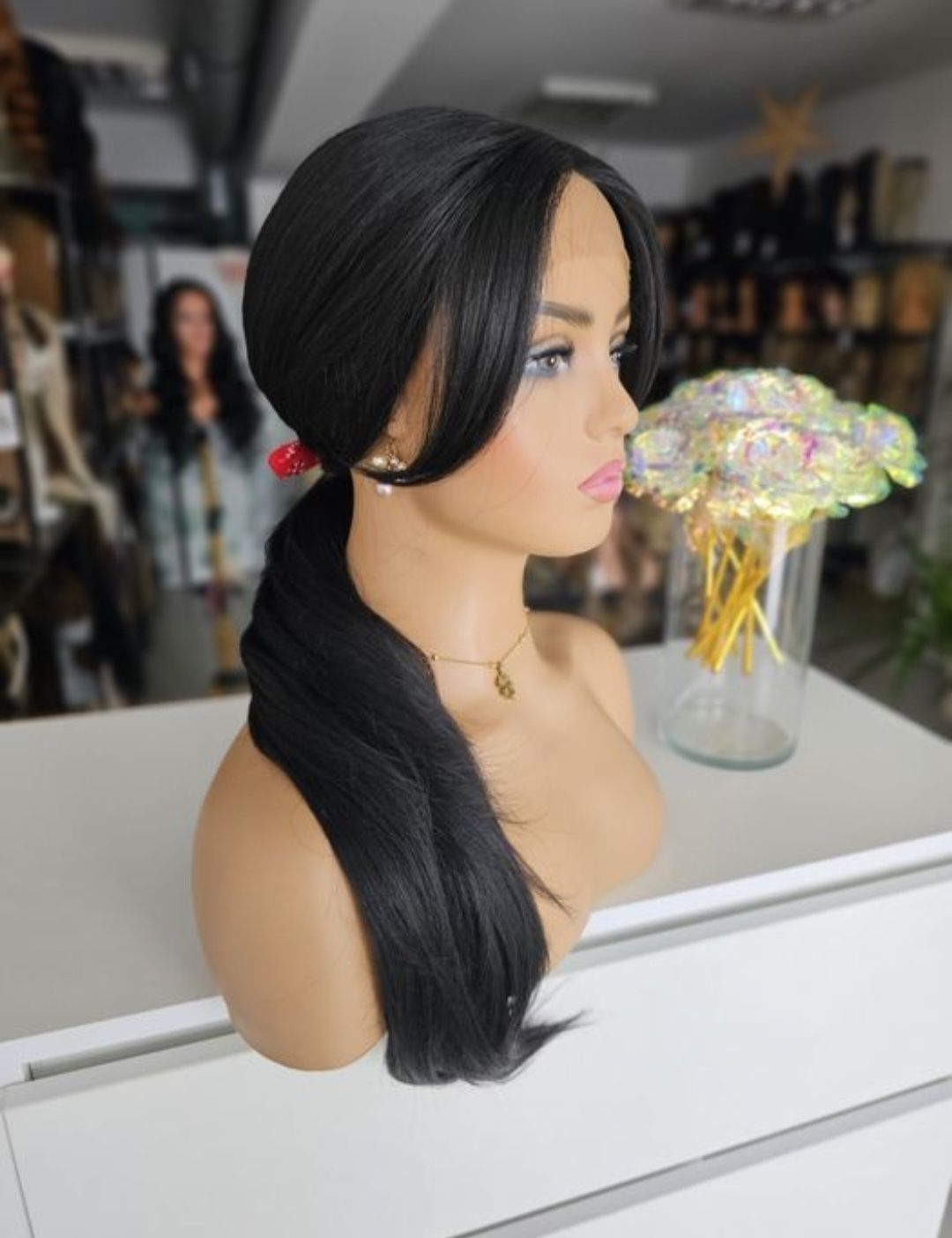 Długa peruka premium lace front Jennyfer ll czarna naturalna fryzura
W