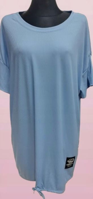 tunika oversize bluzka prążkowana damska niebieska duża 100% natural