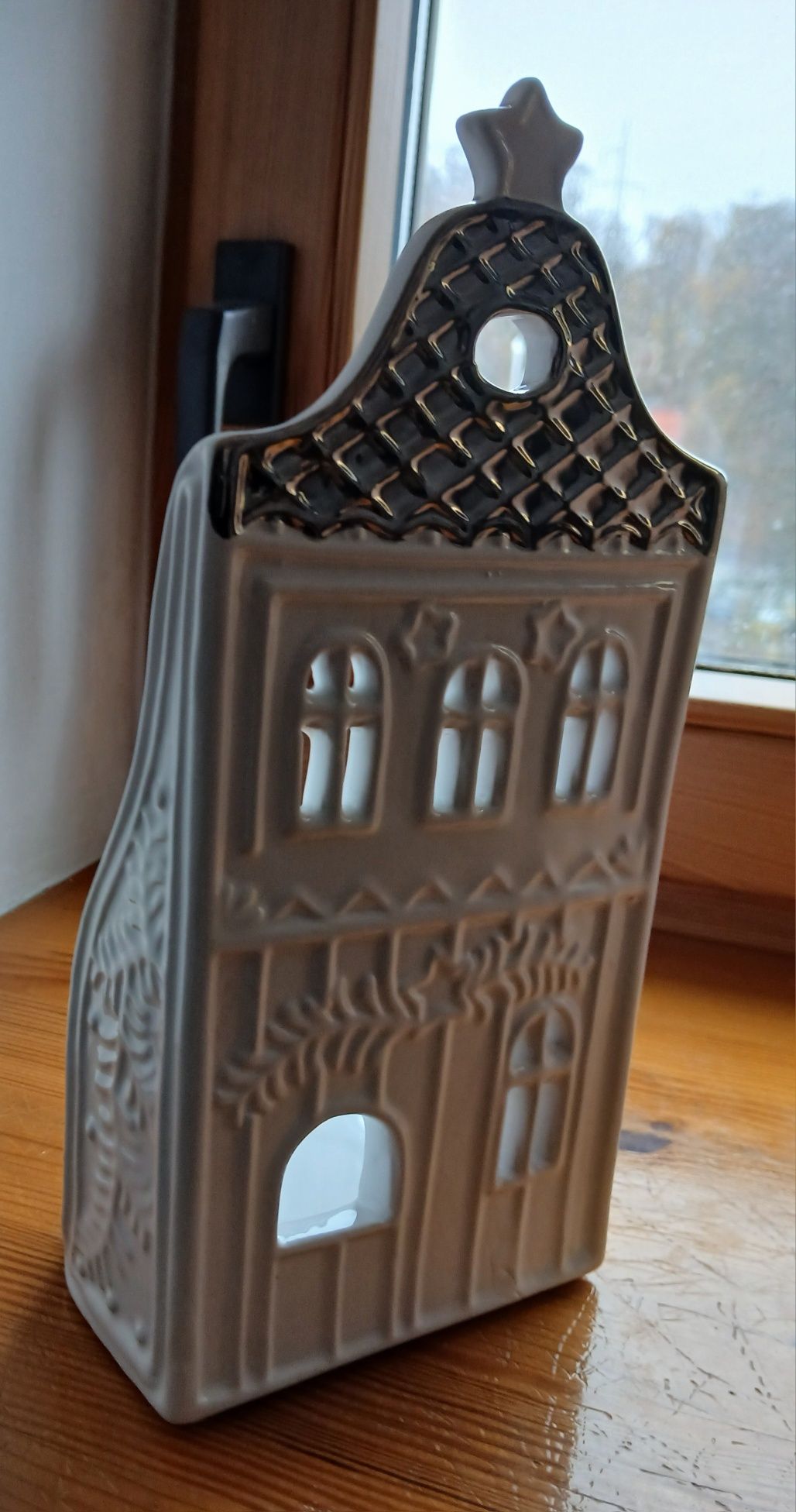 Świecznik kamieniczka, domek ceramiczny, święta.