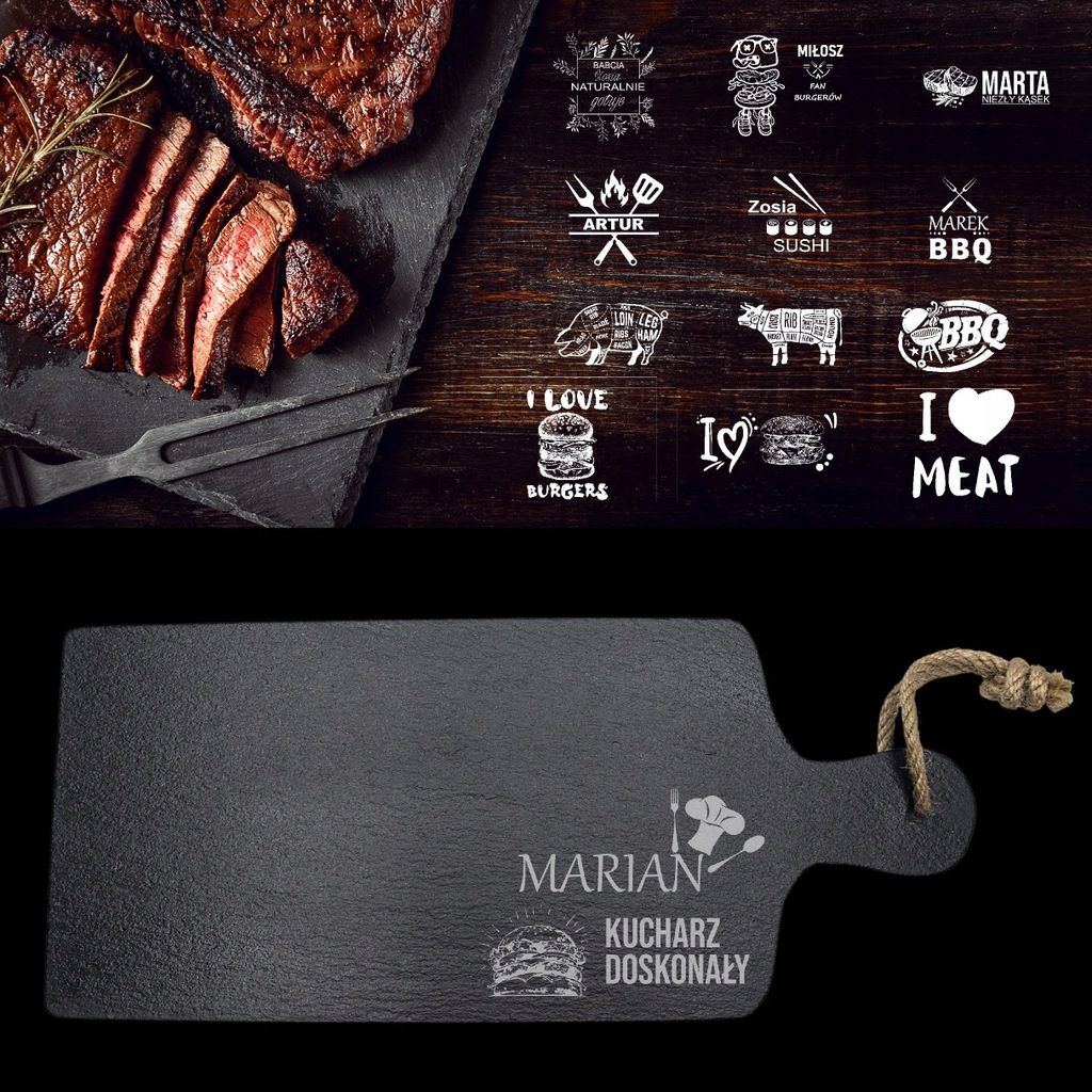 Kamienna deska z rączką grawerowana do sushi steków personalizowana