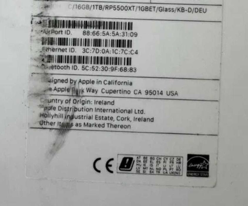 Apple iMac 27 2020 i9 3.6GHz Radeon 5500XT 16Gb 1Tb Open box Z0ZX002SR