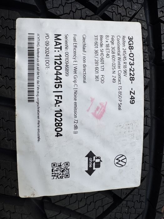 Nowe, oryginalne koła zimowe 18” 245/45/18 VW Arteon Passat