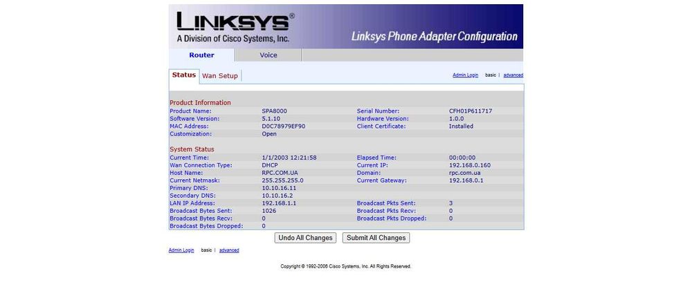 Голосовий VoIP-шлюз Cisco Linksys SPA8000 для SIP-телефонії
