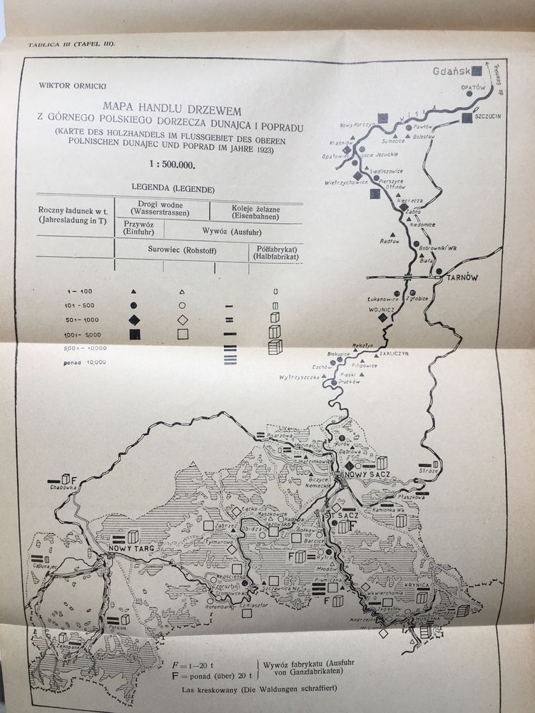 Eksport drewna w dorzeczu Dunajca i Popradu 1927 leśnictwo