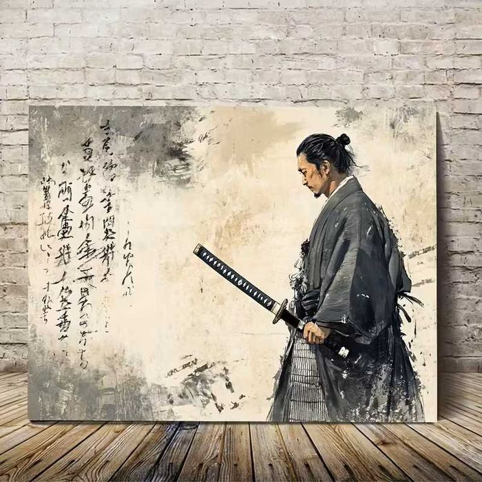 Wydruk na płótnie z samurajską katana w ramce