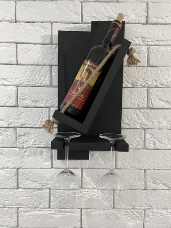 Поличка для пляшок вина и бокалів на стіну міні-бар декор лофт