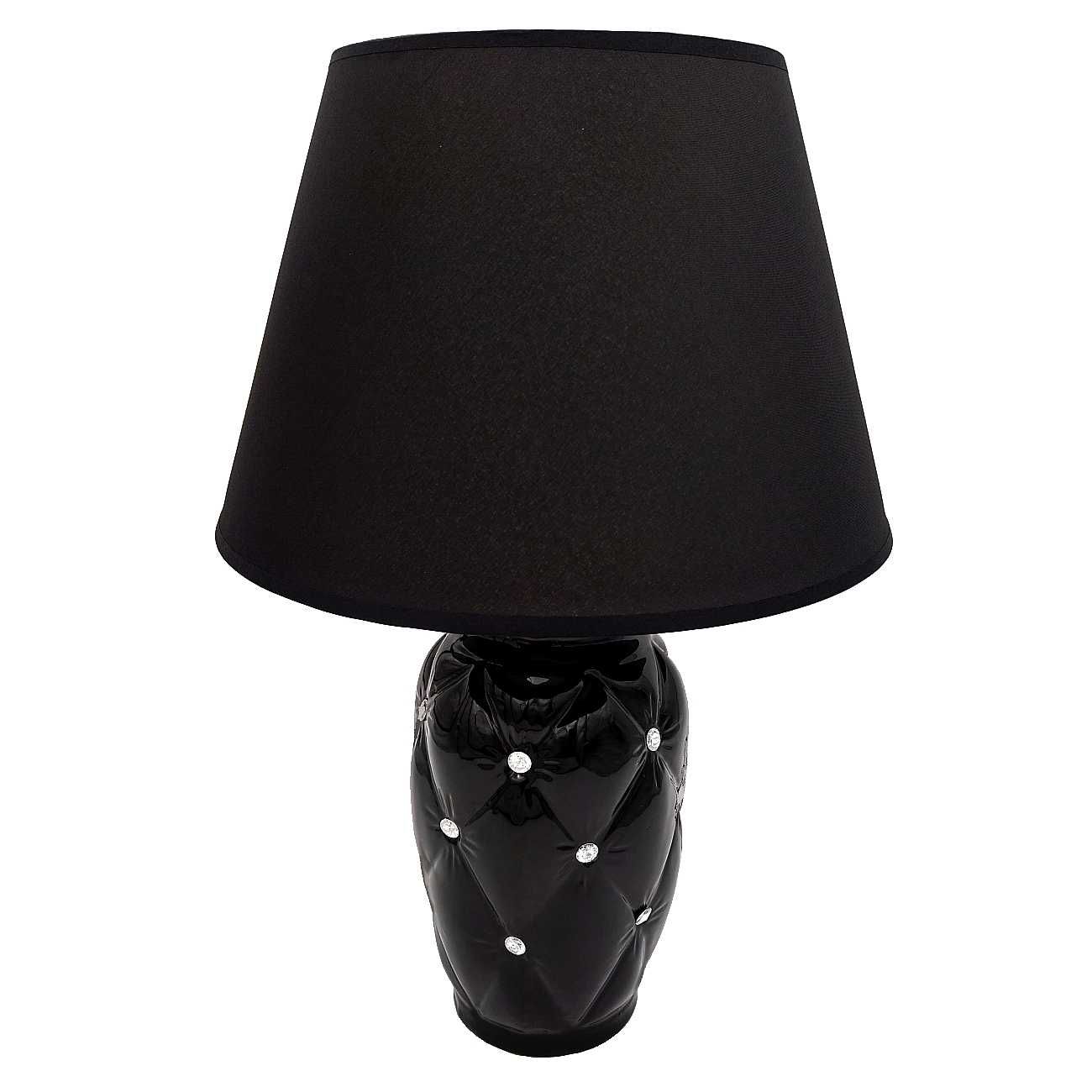 Lampka nocna czarna z kryształkami pikowana lampka stołowa