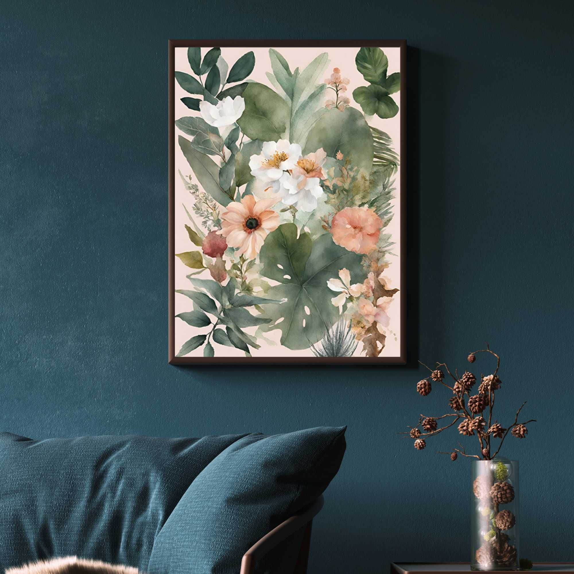 Plakat bukiet botaniczny w RAMIE do salonu/ sypialni - 30x40cm