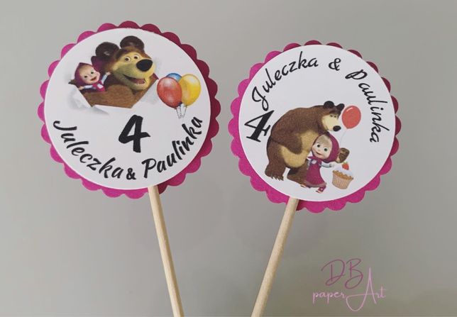 Pilery na muffinki urodziny Masza i Niedźwiedź 20 szt