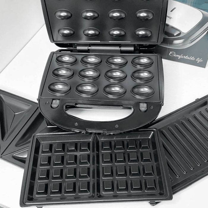 Гриль вафельниця бутербродниця горішниця мультипекар 4в1 Rainberg 5408