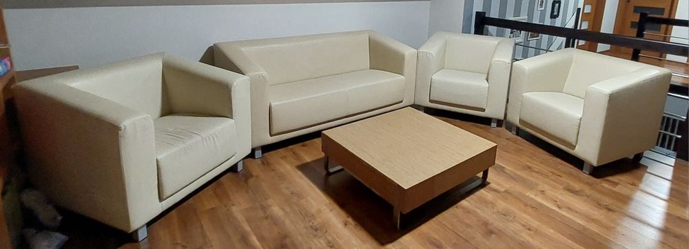 Sofa 2os. + 3 fotele skóra ekologiczna beż