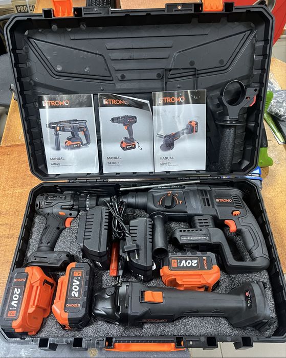 Набір 3в1 STROMO PA210SET Болгарка,Перфоратор,Шуруповерт 3АКБ 2ЗП Кейс