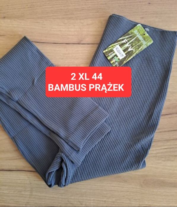 Nowe Leginsy 2 XL 44 szare popielate prążkowane bambus prążek wysoki s
