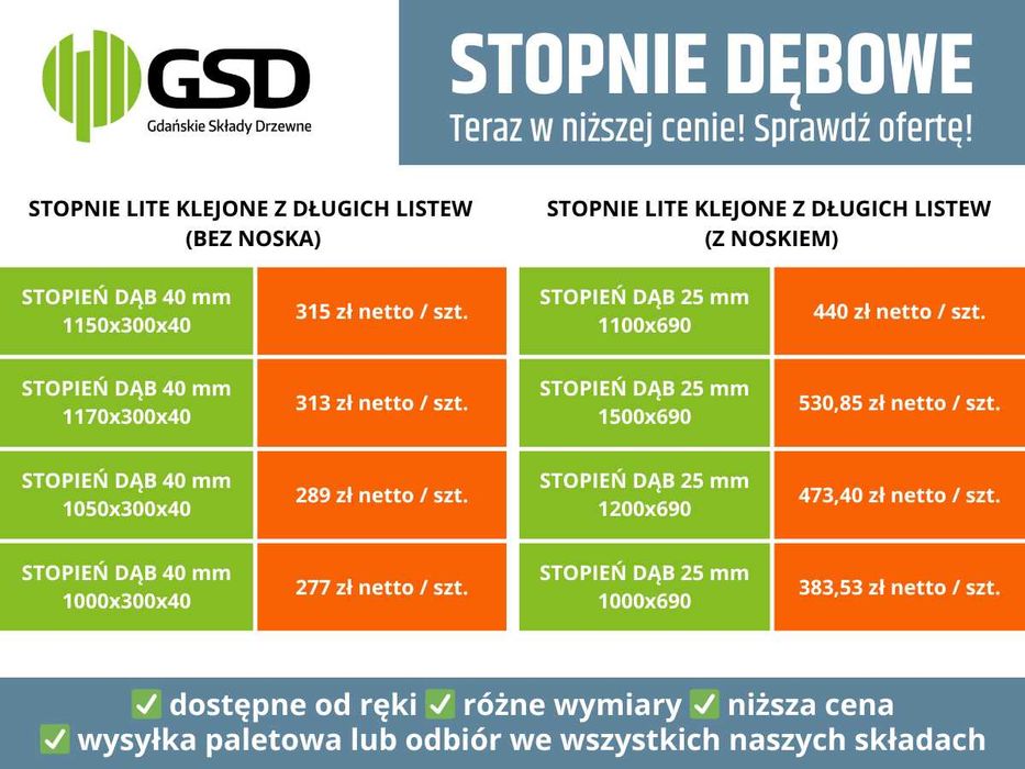 Dębowe stopnie schodowe 25mmx1100x690