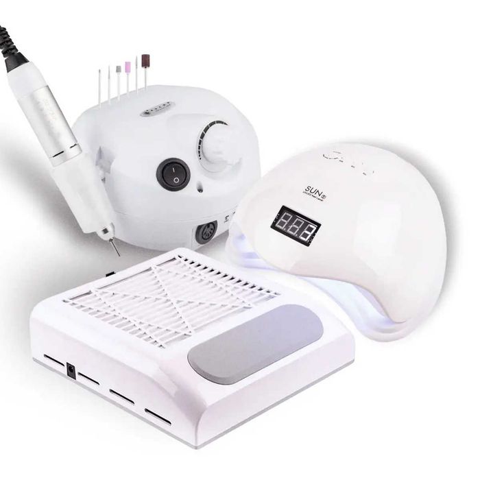 Набір для майстра манікюру (фрезер, UV/LED - лампа, витяжка), Білий
