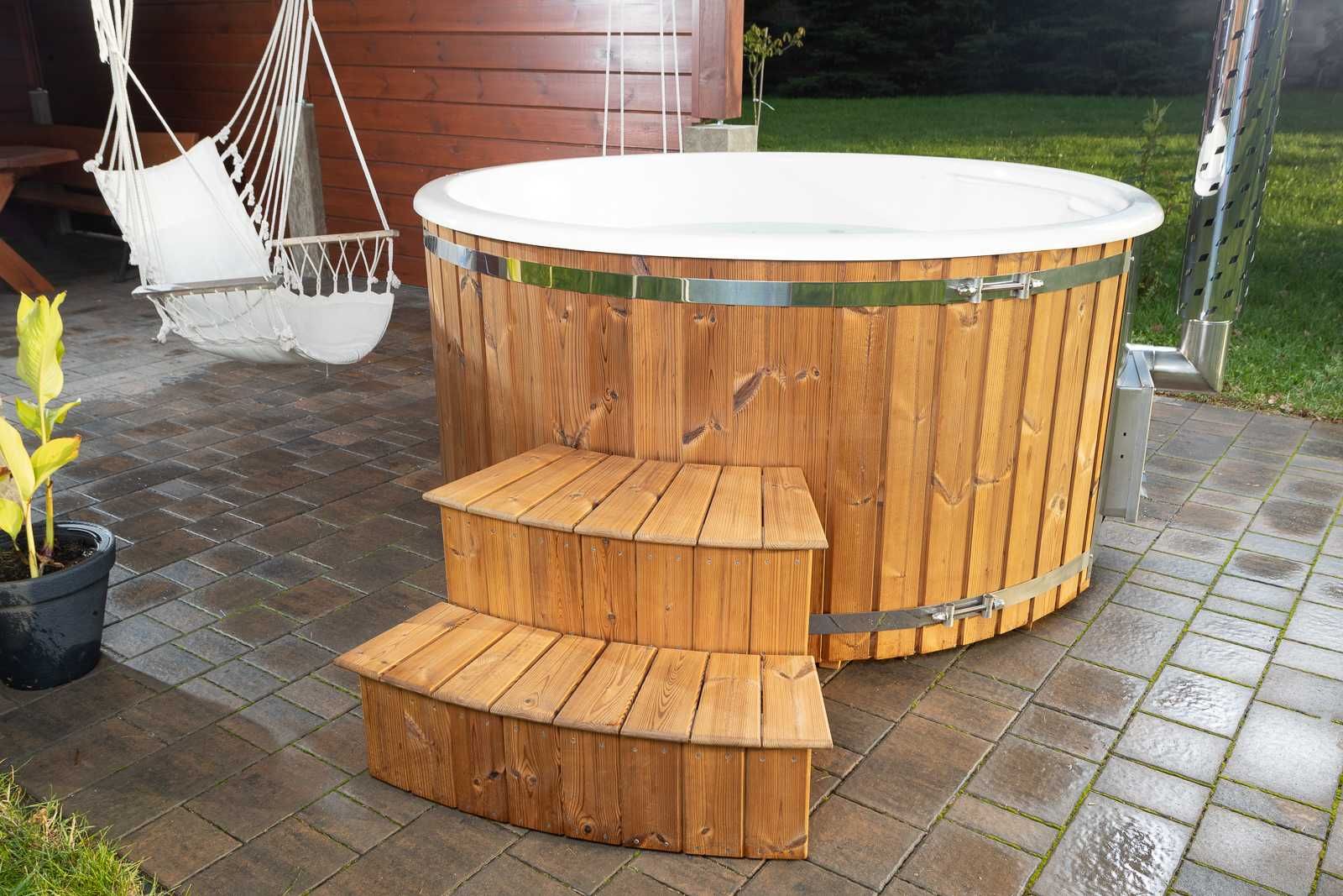 Balia bania jacuzzi ogrodowe 200/225cm air hydro piec zew. drewno 2mm