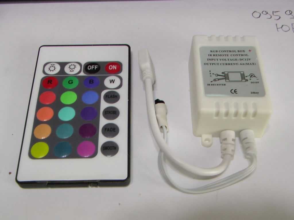 RGB контроллер с дистанционным пультом управления. 24кнопки. 6А 12В.