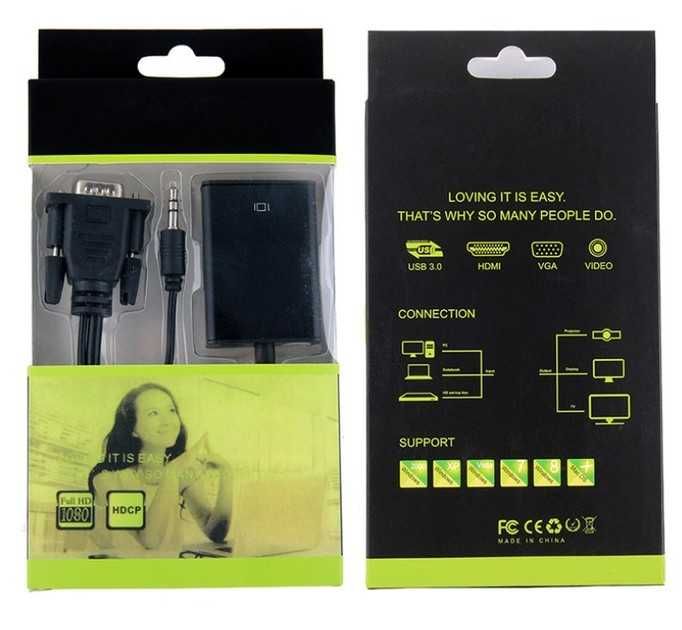 Переходник-конвертер VGA to HDMI, usb, AUDIO кабель